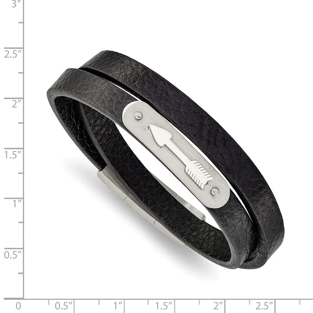 Stainless Steel Brushed & Polished Arrow Leather 15in w/.5in ext. Wrap Brac