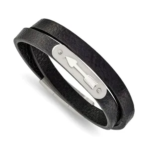 Stainless Steel Brushed & Polished Arrow Leather 15in w/.5in ext. Wrap Brac