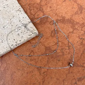 Sterling Silver Beaded Double Layer Choker Necklace