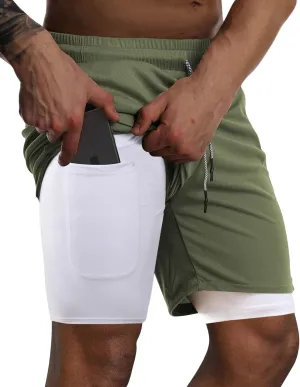 Suwangi Men's 2 in 1 Workout Running Shorts 7" Lightweight Quick-Dry Short Gym Athletic Training Yoga Short with Phone Pocket
