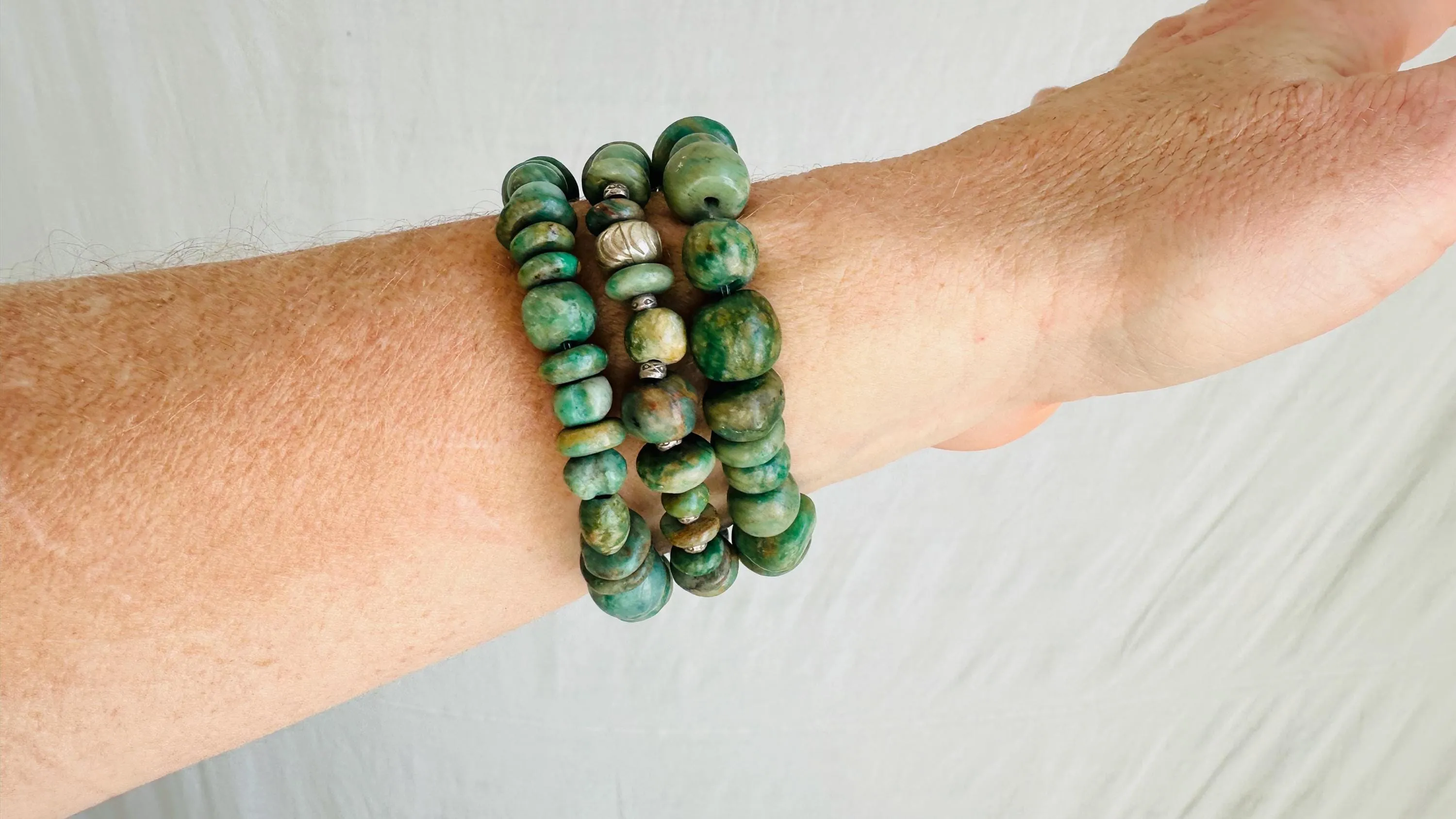 Trio of Guatemalita Bracelets. Beaded with Sterling Silver. Mayan Jewelry. Handmade Gift for Her. 2403
