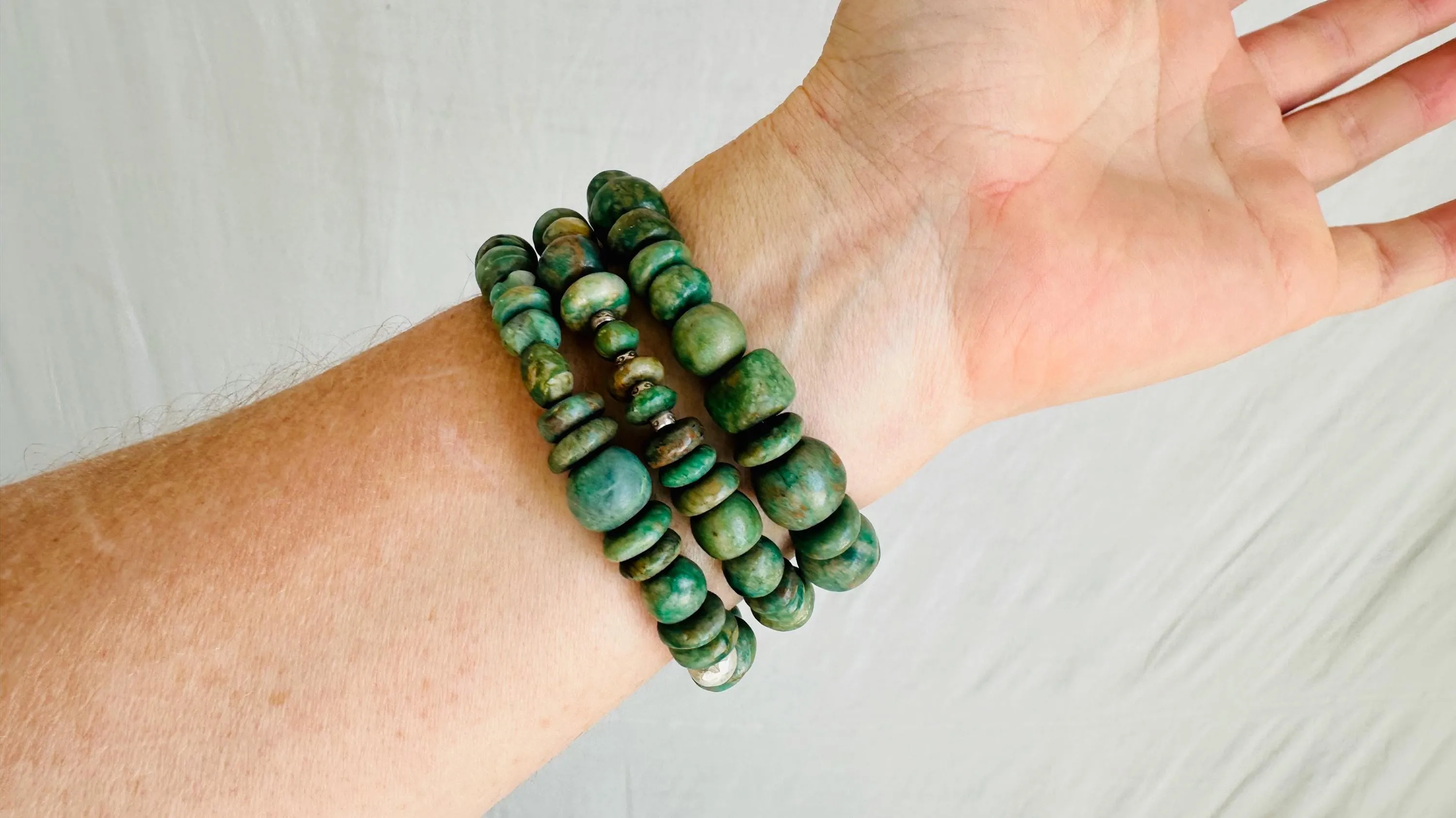 Trio of Guatemalita Bracelets. Beaded with Sterling Silver. Mayan Jewelry. Handmade Gift for Her. 2403