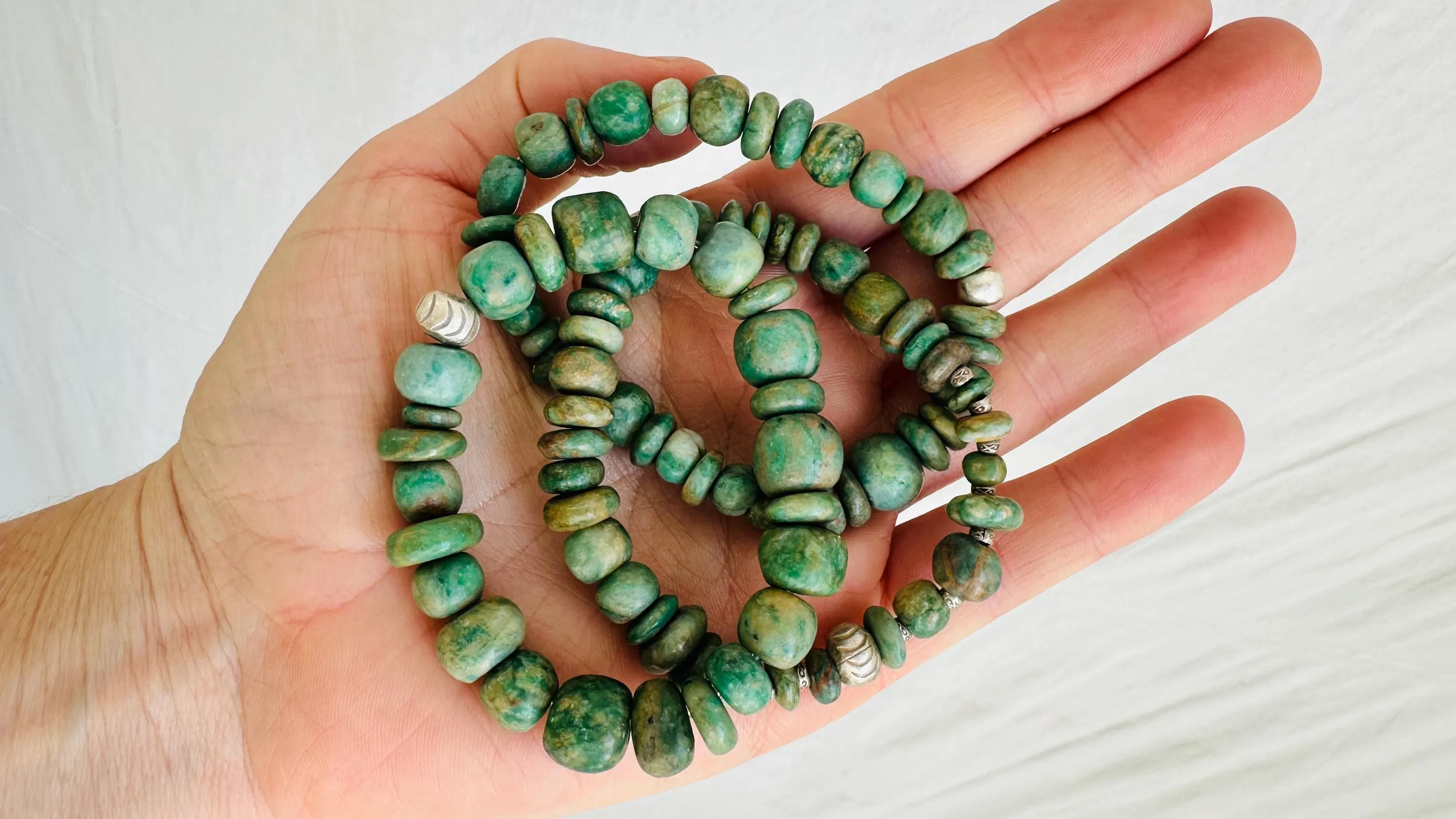 Trio of Guatemalita Bracelets. Beaded with Sterling Silver. Mayan Jewelry. Handmade Gift for Her. 2403