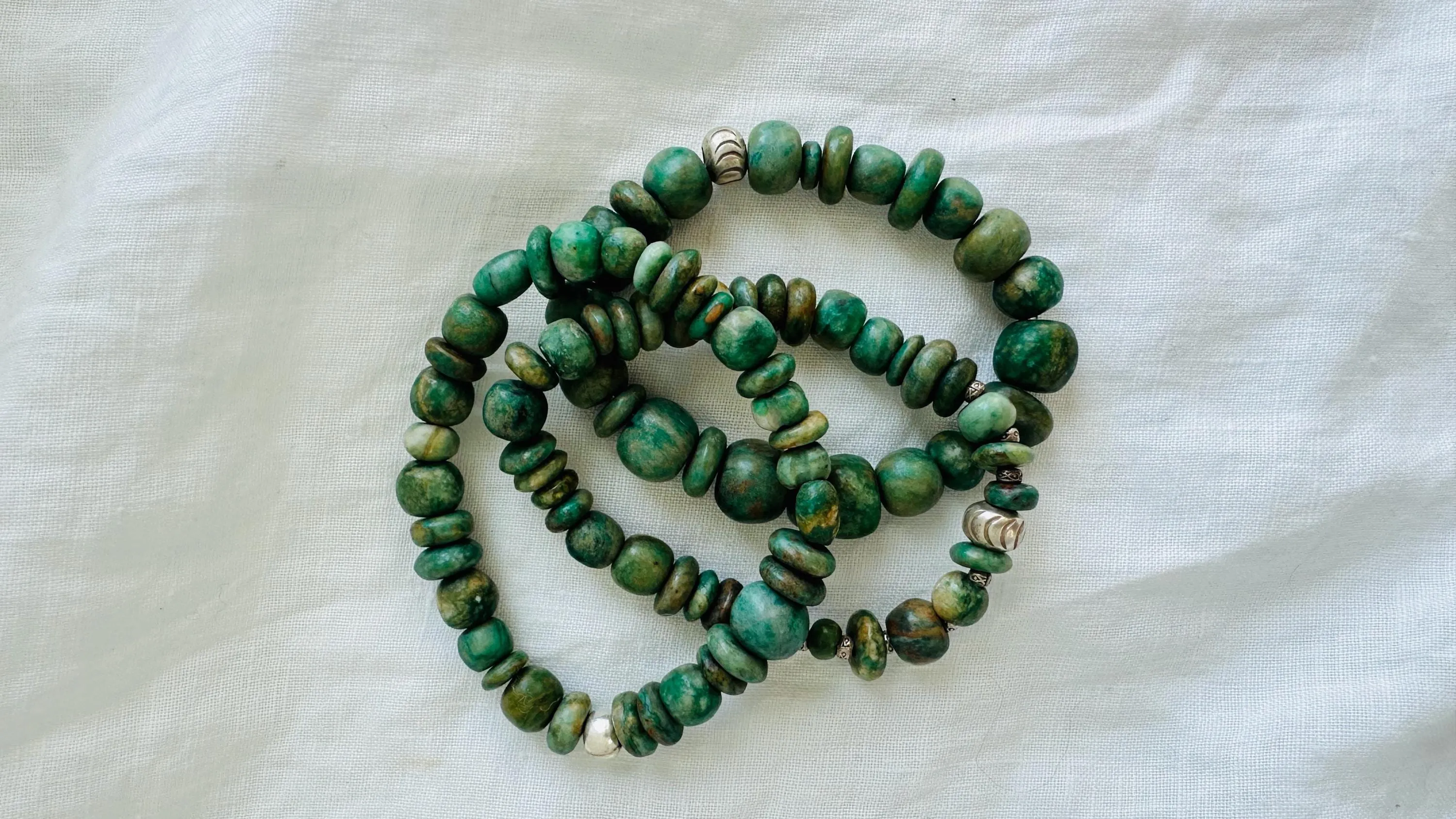 Trio of Guatemalita Bracelets. Beaded with Sterling Silver. Mayan Jewelry. Handmade Gift for Her. 2403