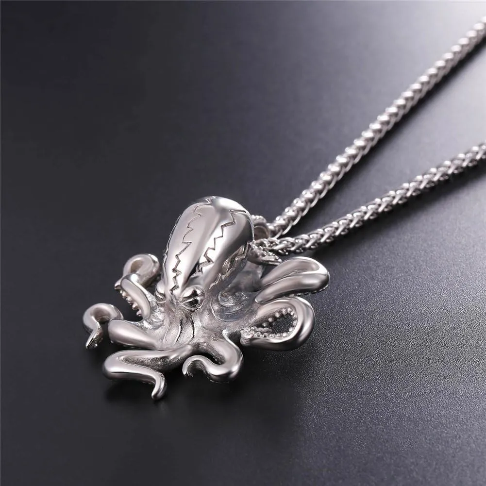 U7 Men Skull Pendant/Octopus Necklace Stainless Steel Gothic Punk Jewelry, Personalized Skeleton Head Rapper Necklaces with 22-24 Inch Chain