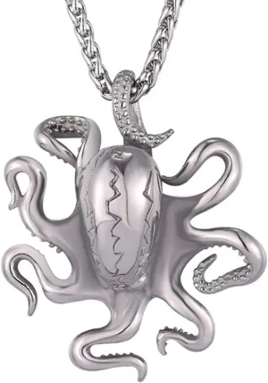U7 Men Skull Pendant/Octopus Necklace Stainless Steel Gothic Punk Jewelry, Personalized Skeleton Head Rapper Necklaces with 22-24 Inch Chain