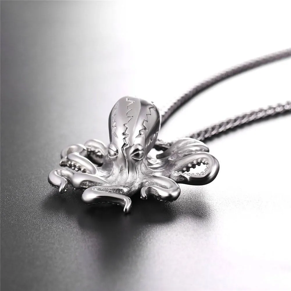 U7 Men Skull Pendant/Octopus Necklace Stainless Steel Gothic Punk Jewelry, Personalized Skeleton Head Rapper Necklaces with 22-24 Inch Chain