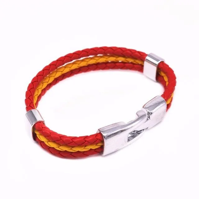 Unisex Spain Flag Leather Bracelet