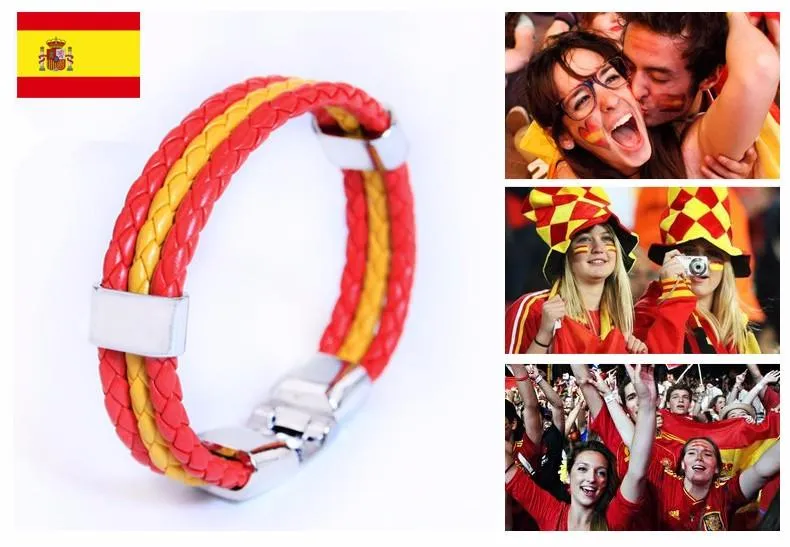 Unisex Spain Flag Leather Bracelet