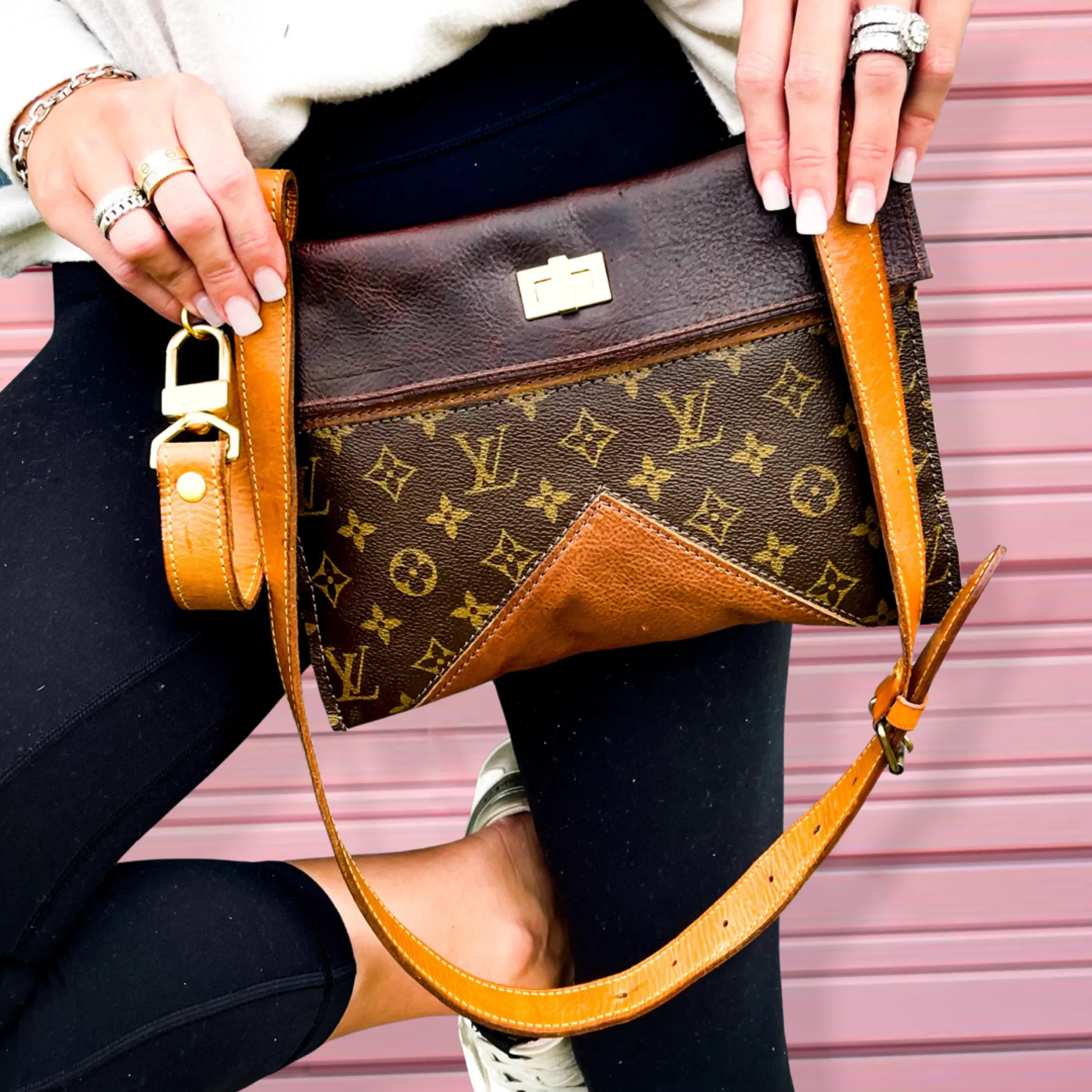 Upcycled LV Genuine leather Original LV strap Donna Crossbody