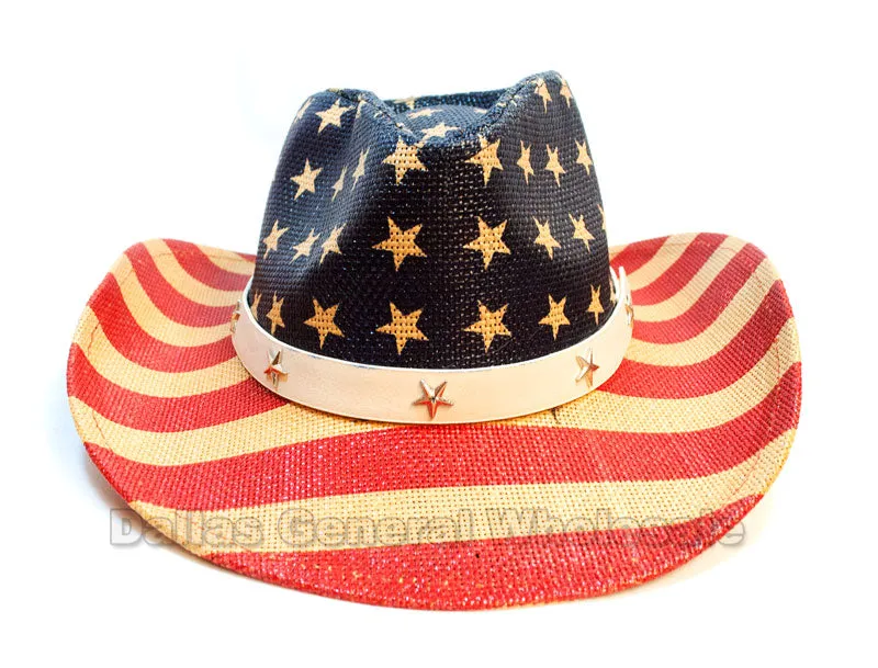 USA Flag Straw Cowboy Hats Wholesale