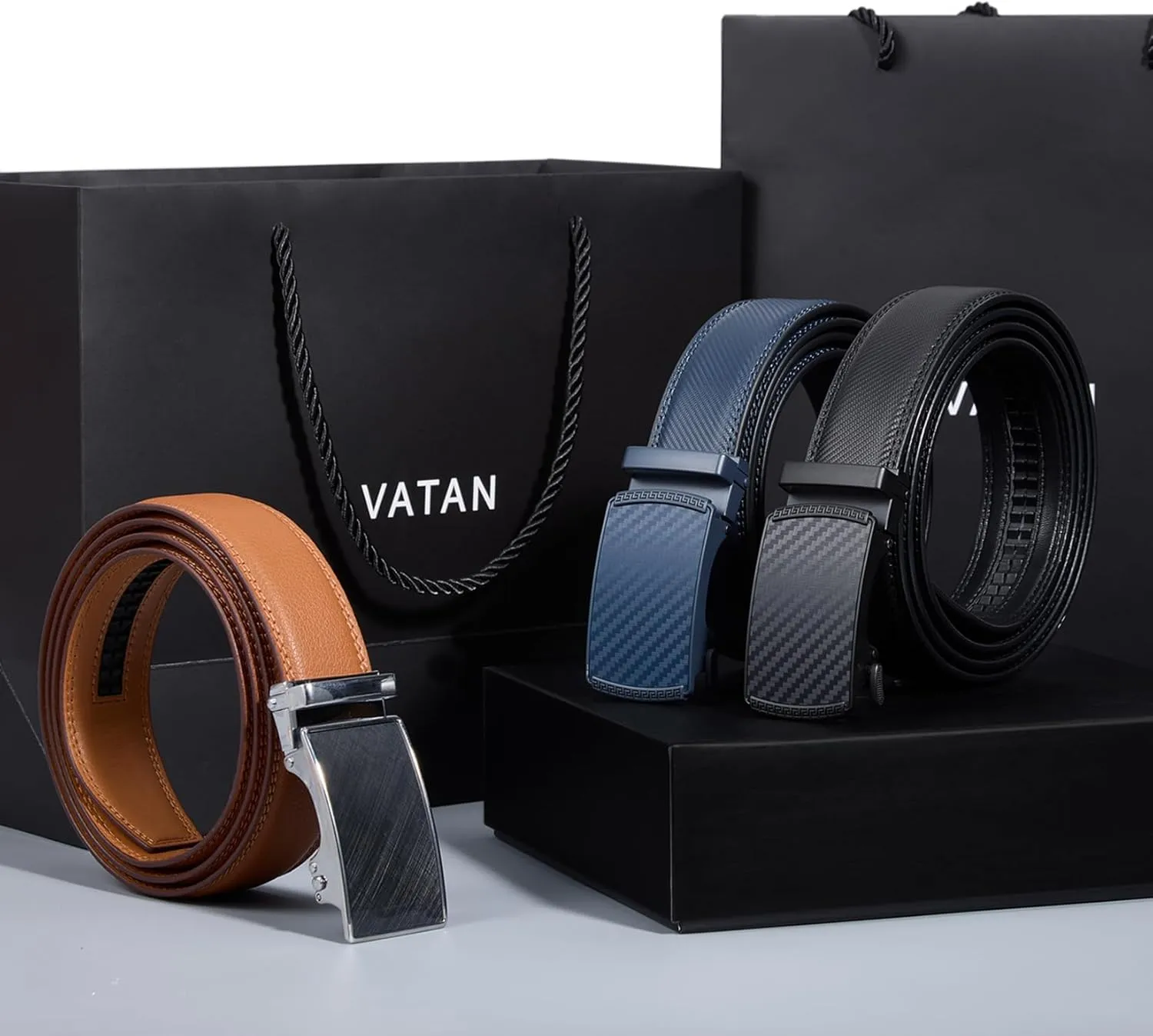 VATAN Men's Belt Leather Ratchet Belt for Men Dress Casual Every Day with Adjustable Buckle, Trim to Fit