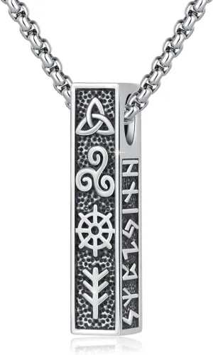Viking Necklace for Men 925 Sterling Silver Rune Amulet Pendant Nordic Necklace Viking Jewelry Gift for Father Husband Son