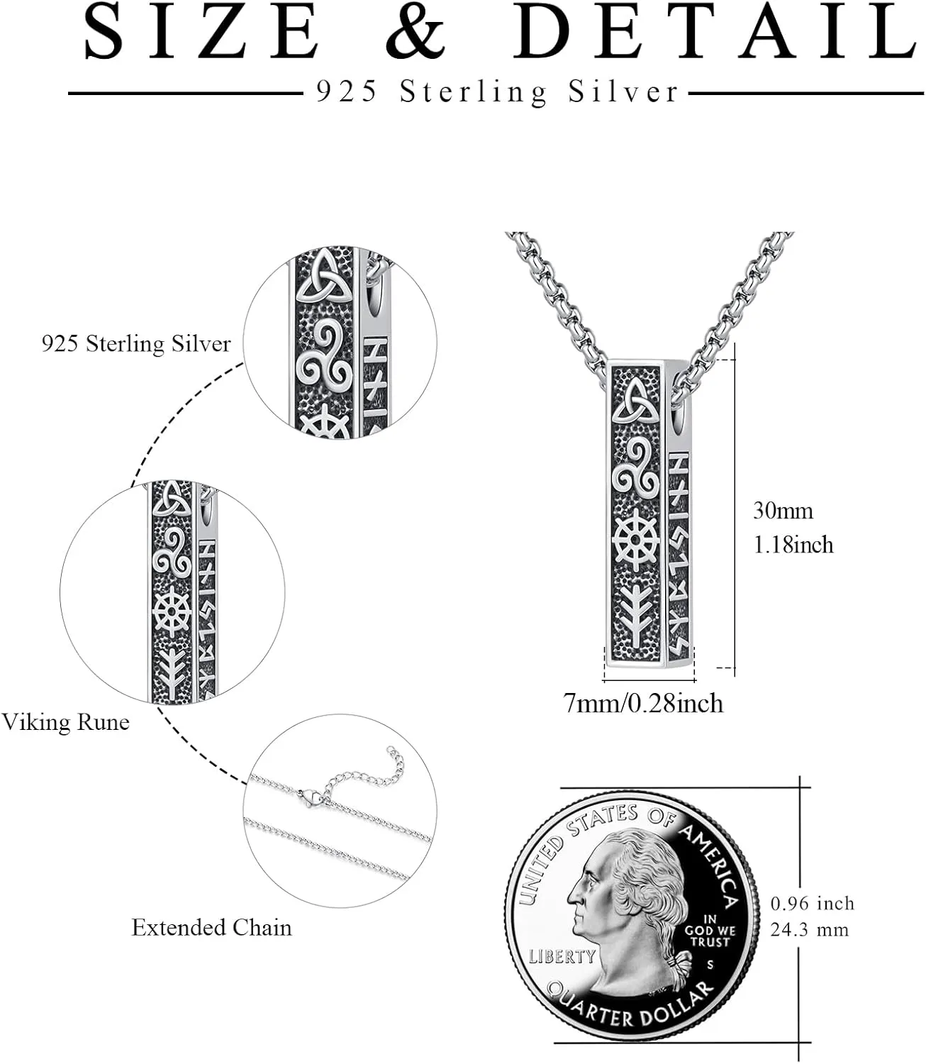 Viking Necklace for Men 925 Sterling Silver Rune Amulet Pendant Nordic Necklace Viking Jewelry Gift for Father Husband Son