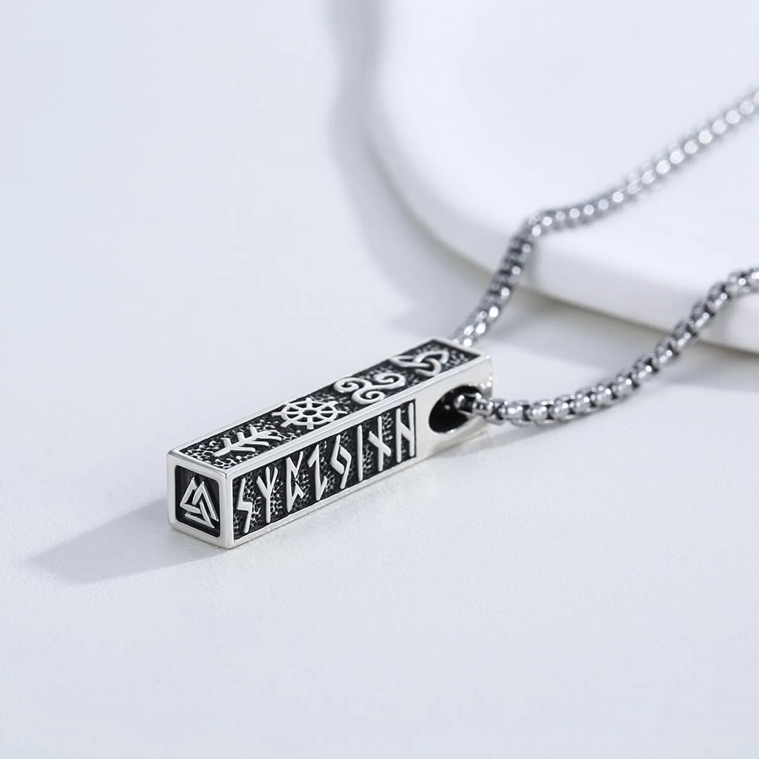 Viking Necklace for Men 925 Sterling Silver Rune Amulet Pendant Nordic Necklace Viking Jewelry Gift for Father Husband Son