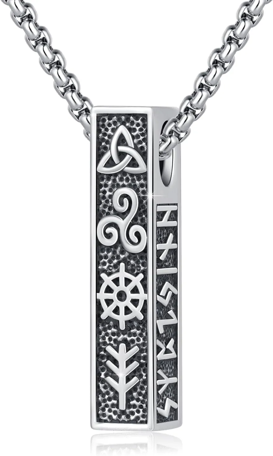 Viking Necklace for Men 925 Sterling Silver Rune Amulet Pendant Nordic Necklace Viking Jewelry Gift for Father Husband Son
