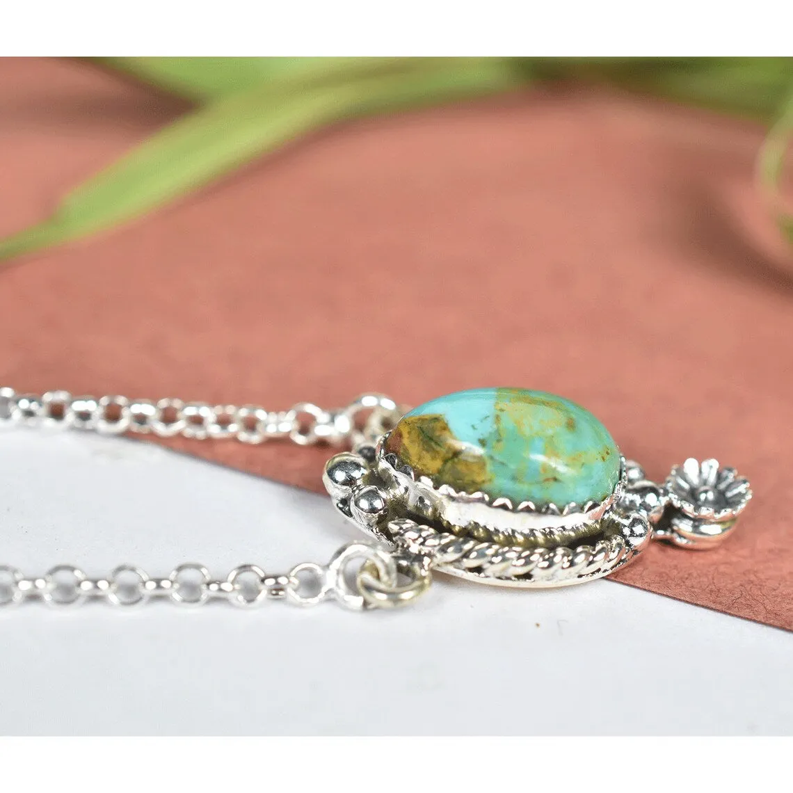 Vintage Mohave Turquoise Bohemian Pendant - 925 Sterling Silver Native American Pendant