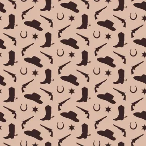 Western Fabric, Guns, Boots and Cowboy Hat Fabric, Cotton or Fleece 3920
