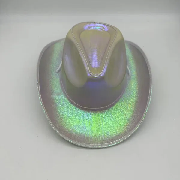 White EL WIRE Light Up Iridescent Space Cowboy Hat - Pack of 96 Hats