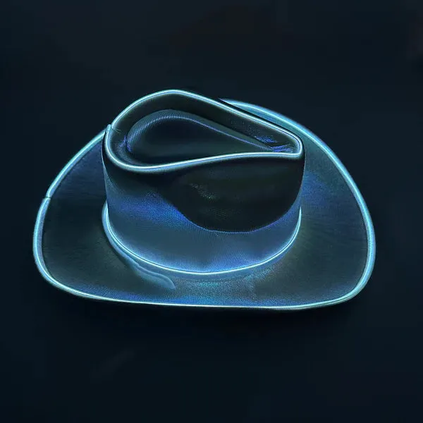 White EL WIRE Light Up Iridescent Space Cowboy Hat - Pack of 96 Hats