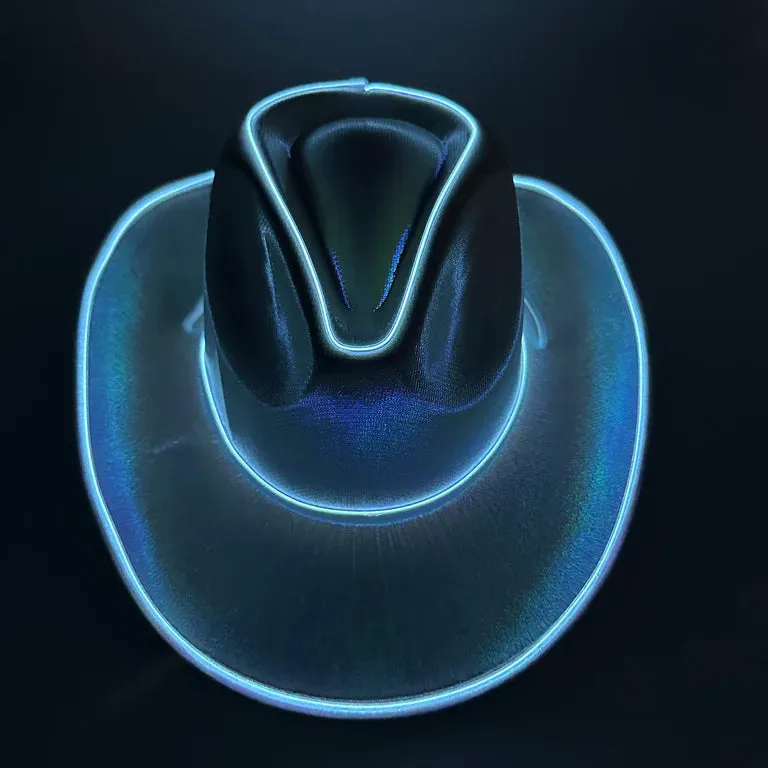 White EL WIRE Light Up Iridescent Space Cowboy Hat - Pack of 96 Hats