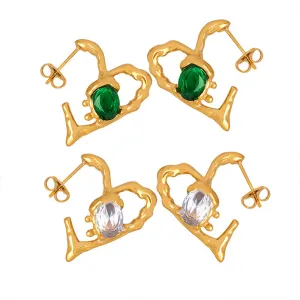 Wholesale Creative Ear Glass Heart Shaped Gold Plated Earrings
