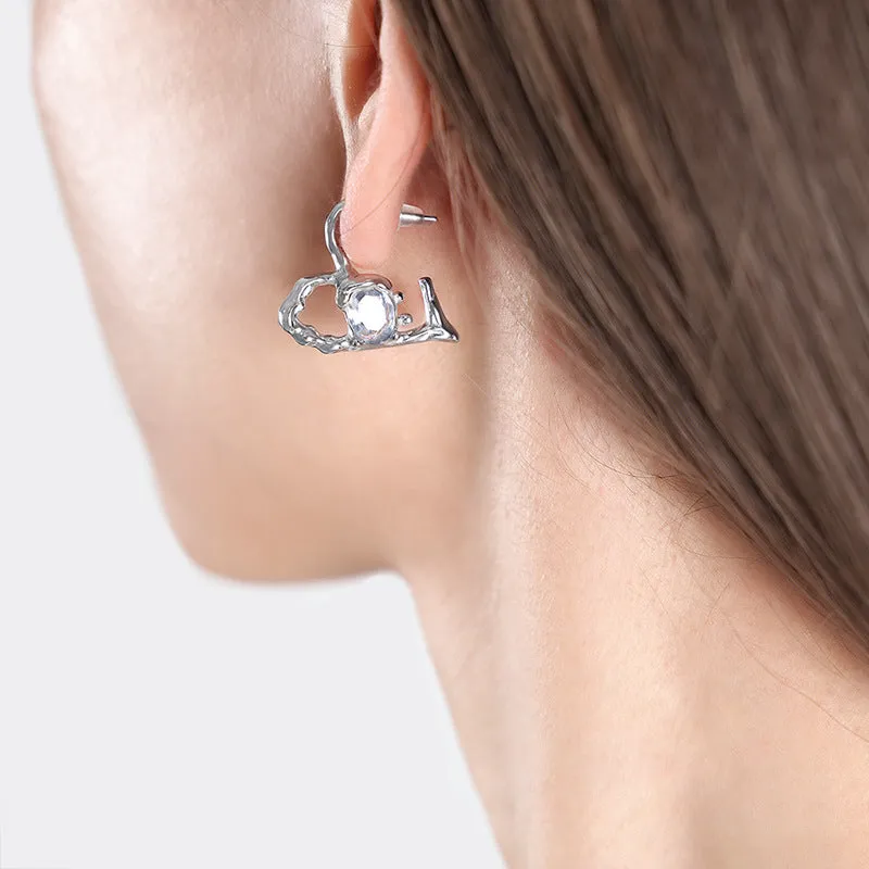 Wholesale Creative Ear Glass Heart Shaped Gold Plated Earrings