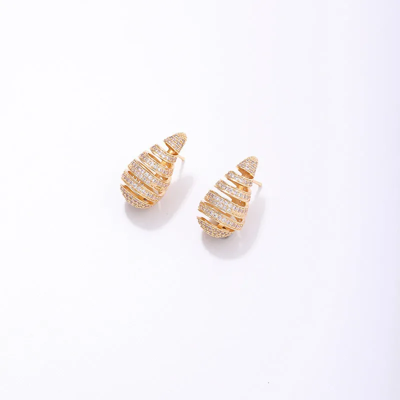 Wholesale Water Drop Crescent Thread Copper Gold Plated Earrings