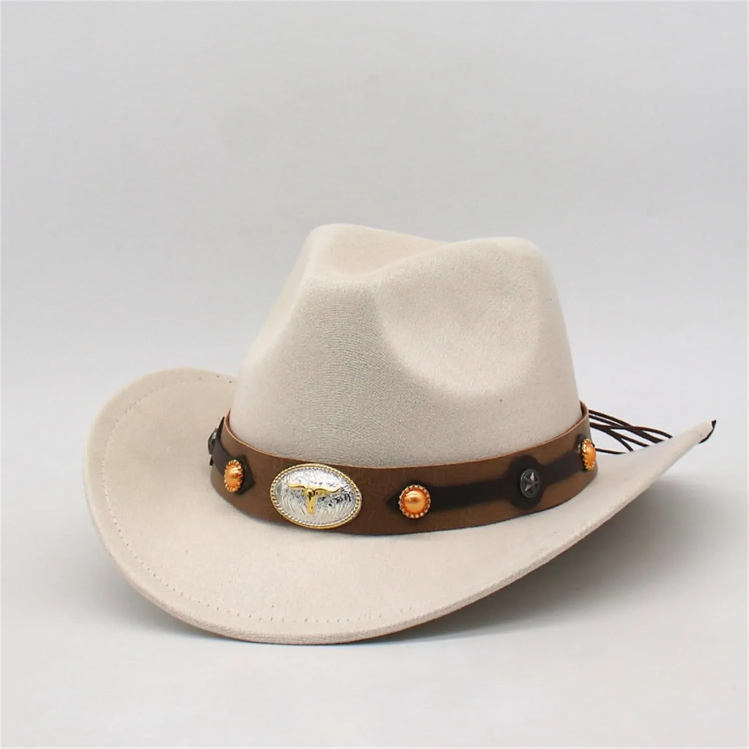 Women Men Western Cowboy Hat, Vintage Felt Cowgirl Hat Wide Brim Bowler Cap Adult Cowboy Hats