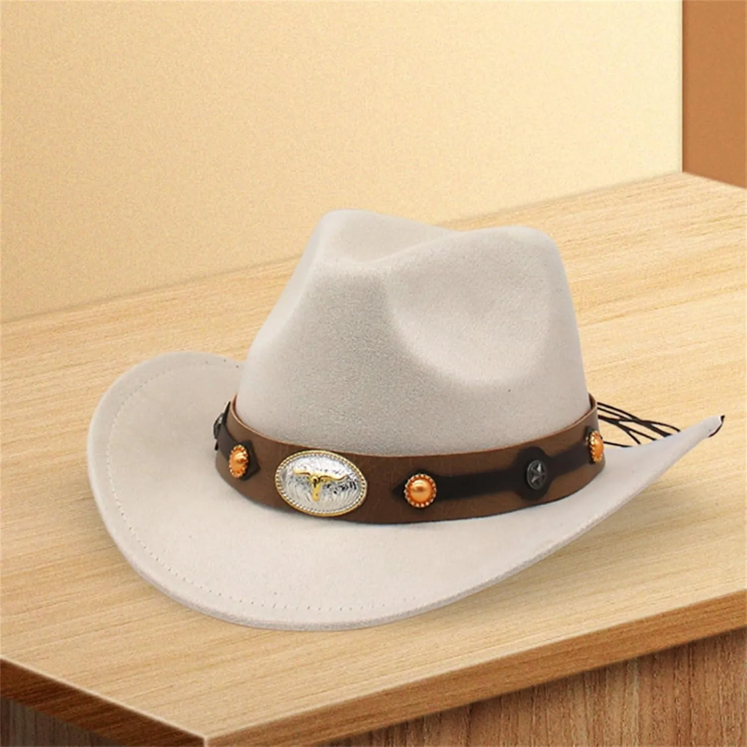 Women Men Western Cowboy Hat, Vintage Felt Cowgirl Hat Wide Brim Bowler Cap Adult Cowboy Hats