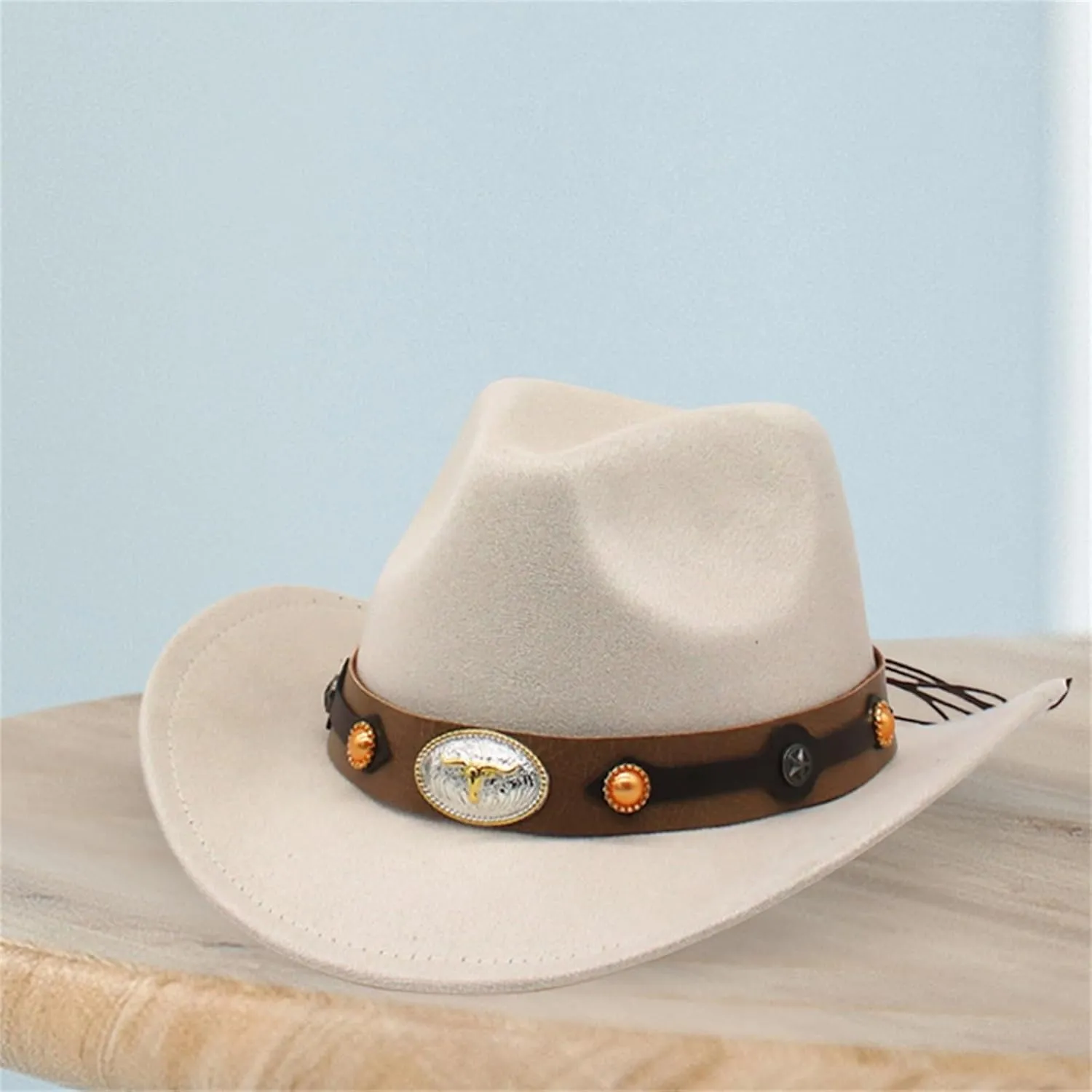 Women Men Western Cowboy Hat, Vintage Felt Cowgirl Hat Wide Brim Bowler Cap Adult Cowboy Hats