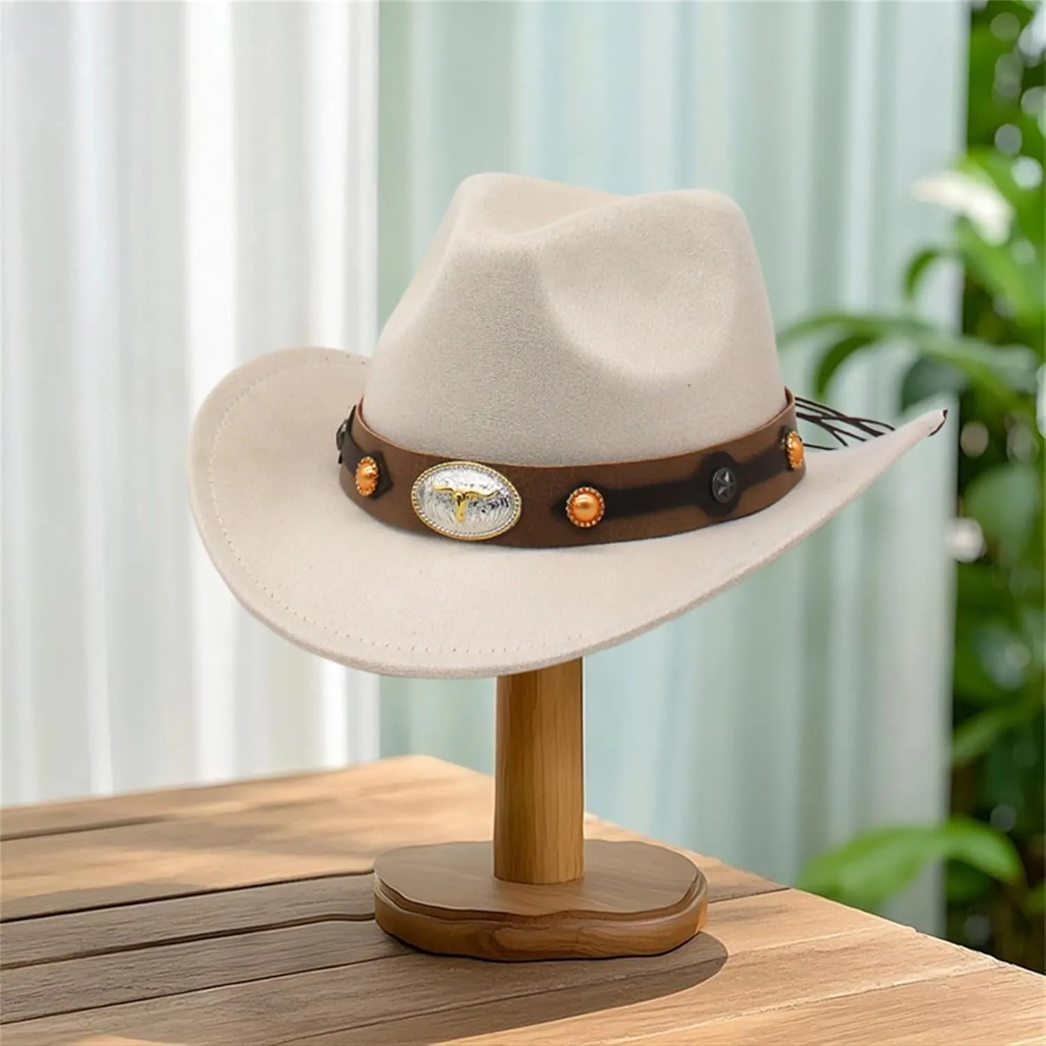 Women Men Western Cowboy Hat, Vintage Felt Cowgirl Hat Wide Brim Bowler Cap Adult Cowboy Hats