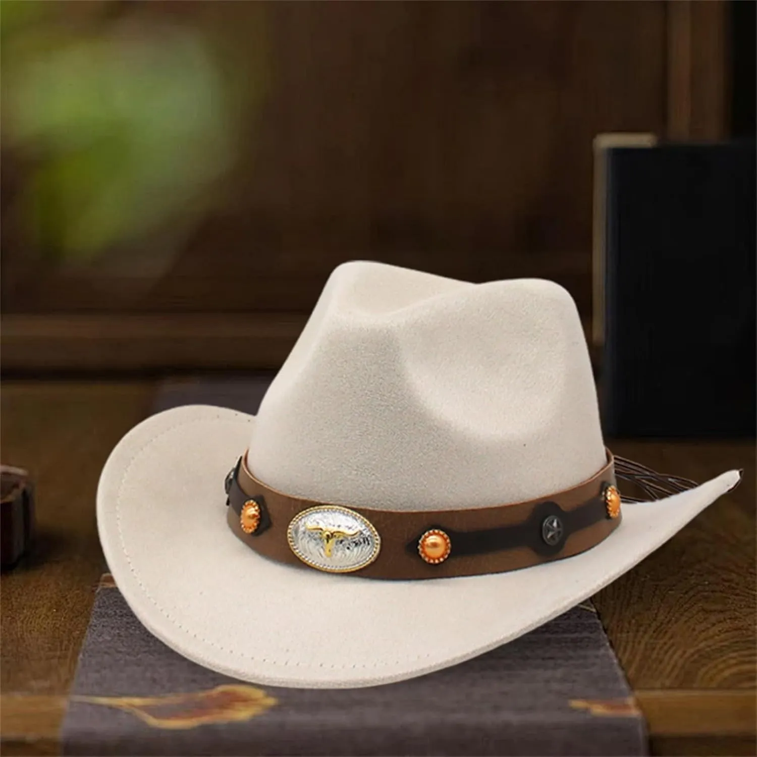 Women Men Western Cowboy Hat, Vintage Felt Cowgirl Hat Wide Brim Bowler Cap Adult Cowboy Hats