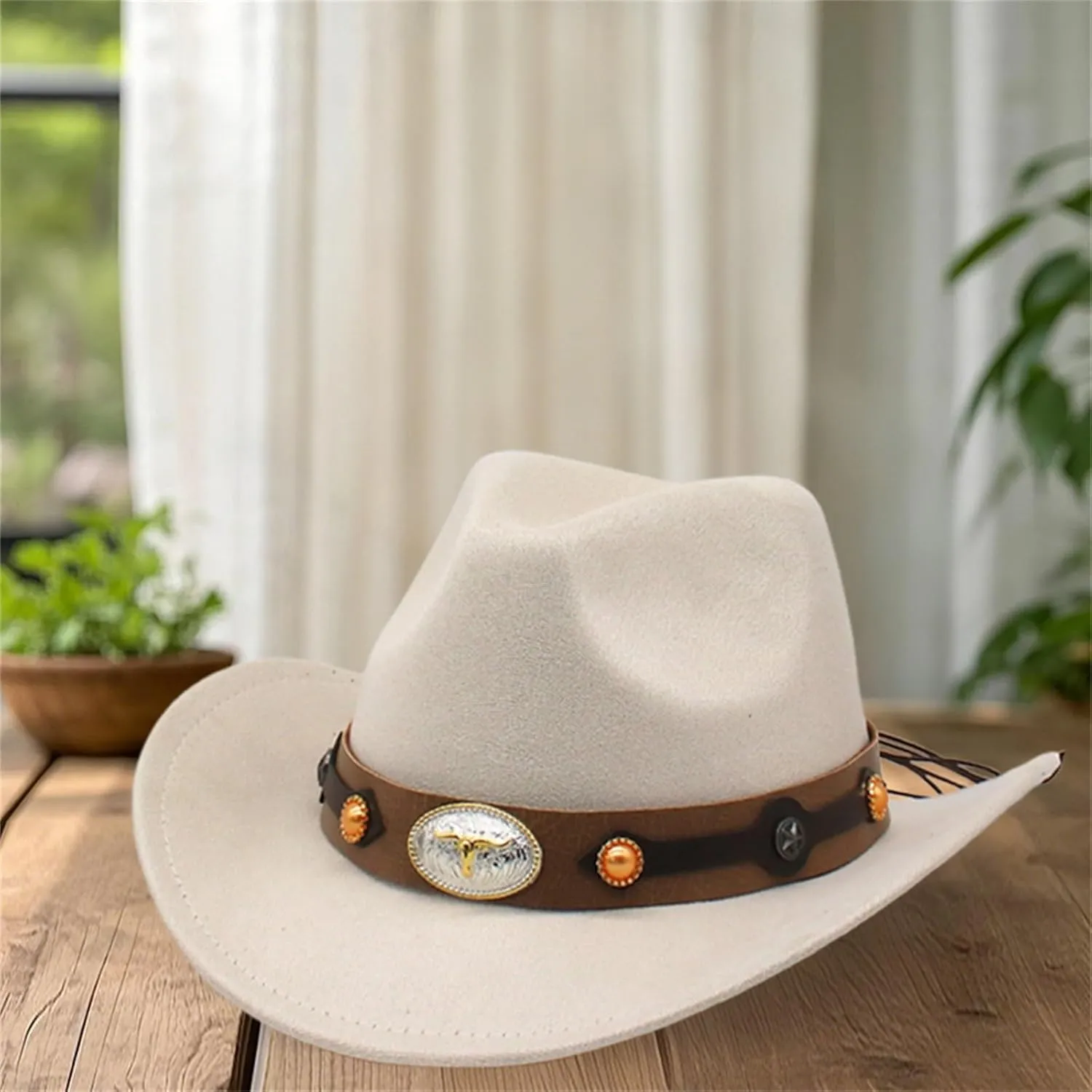 Women Men Western Cowboy Hat, Vintage Felt Cowgirl Hat Wide Brim Bowler Cap Adult Cowboy Hats