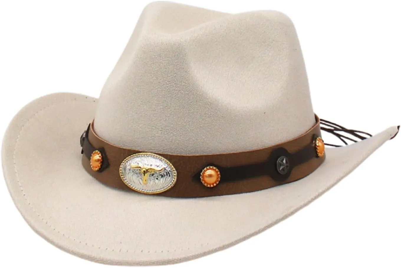 Women Men Western Cowboy Hat, Vintage Felt Cowgirl Hat Wide Brim Bowler Cap Adult Cowboy Hats