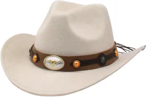 Women Men Western Cowboy Hat, Vintage Felt Cowgirl Hat Wide Brim Bowler Cap Adult Cowboy Hats