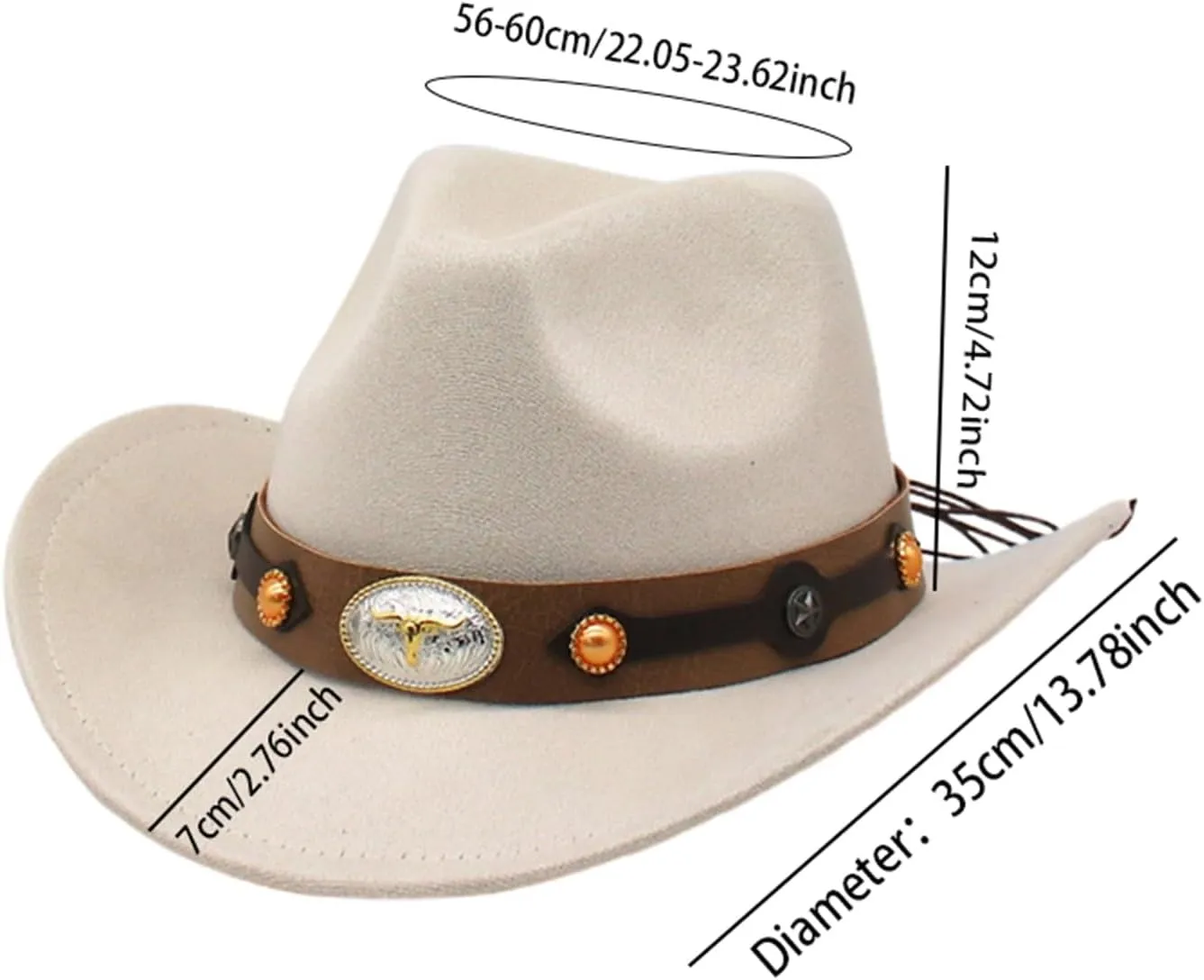 Women Men Western Cowboy Hat, Vintage Felt Cowgirl Hat Wide Brim Bowler Cap Adult Cowboy Hats