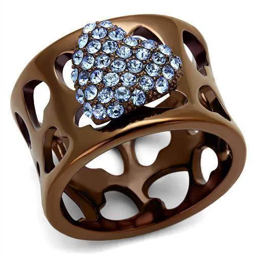 Women Stainless Steel Synthetic Crystal Rings Aquamarine
