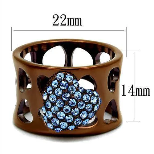 Women Stainless Steel Synthetic Crystal Rings Aquamarine