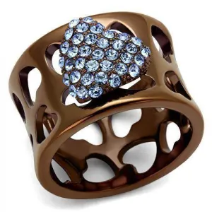 Women Stainless Steel Synthetic Crystal Rings Aquamarine