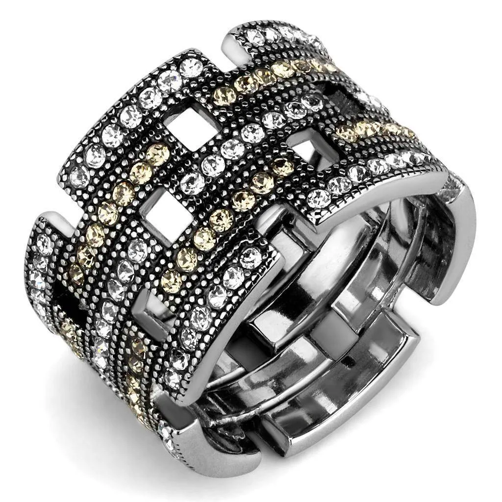 Women Stainless Steel Synthetic Crystal Rings Maze