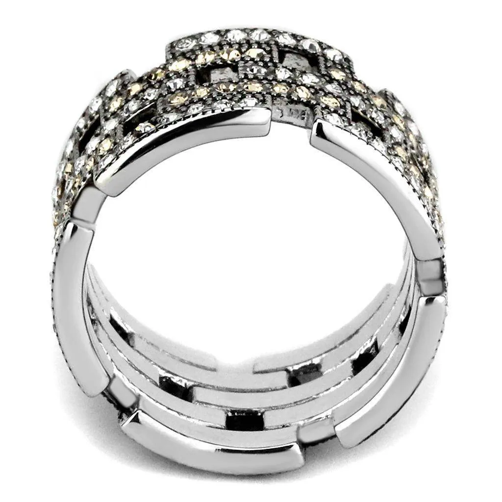 Women Stainless Steel Synthetic Crystal Rings Maze