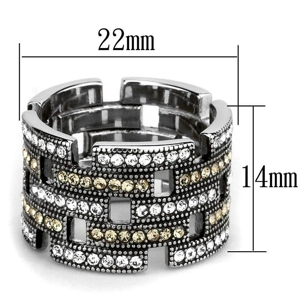 Women Stainless Steel Synthetic Crystal Rings Maze