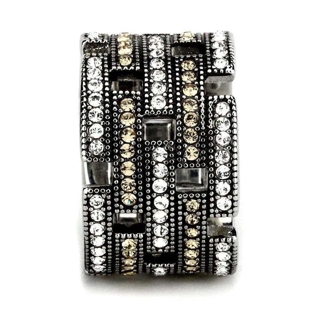 Women Stainless Steel Synthetic Crystal Rings Maze
