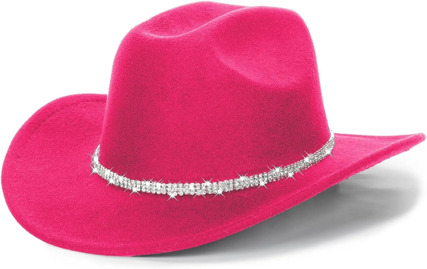 Womens Mens Rhinestone Western Cowboy Hat Wide Brim Felt Fedora Bling Hats with Diamonds Band Cowboy Hat for Party