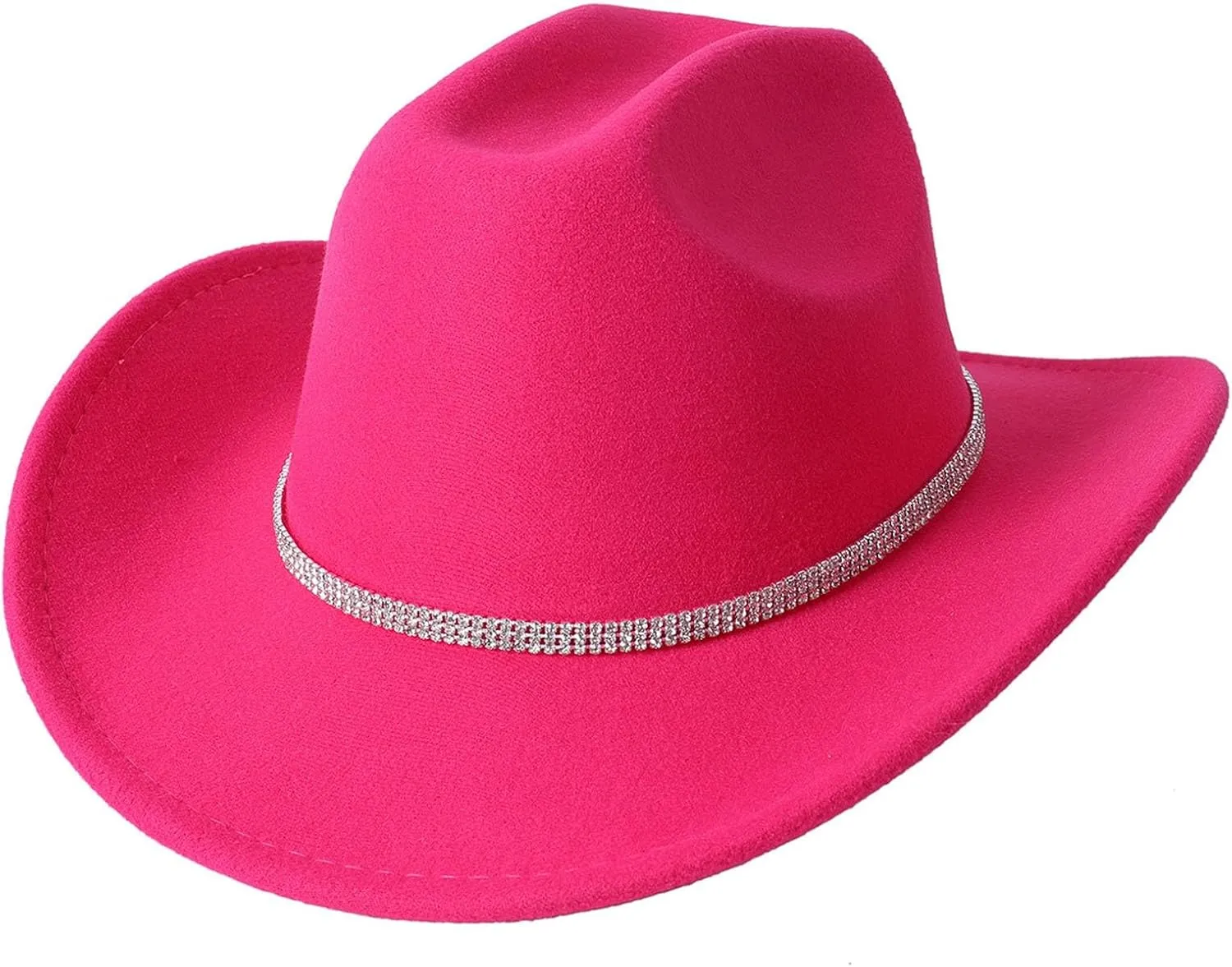 Womens Mens Rhinestone Western Cowboy Hat Wide Brim Felt Fedora Bling Hats with Diamonds Band Cowboy Hat for Party