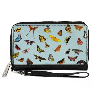 Women's PU Zip Around Wallet Rectangle - Butterflies Scattered Baby Blue