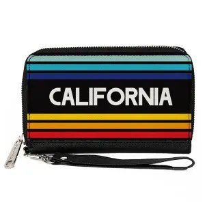 Women's PU Zip Around Wallet Rectangle - CALIFORNIA Stripes Black White Multi Color