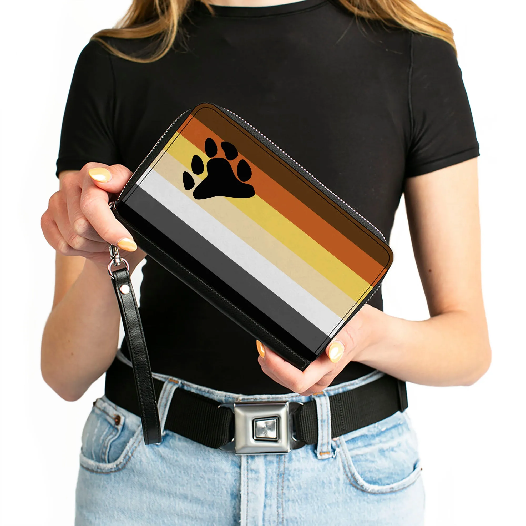 Women's PU Zip Around Wallet Rectangle - Flag Bear Pride2 Black Brown Orange Yellow Tan White Gray Black