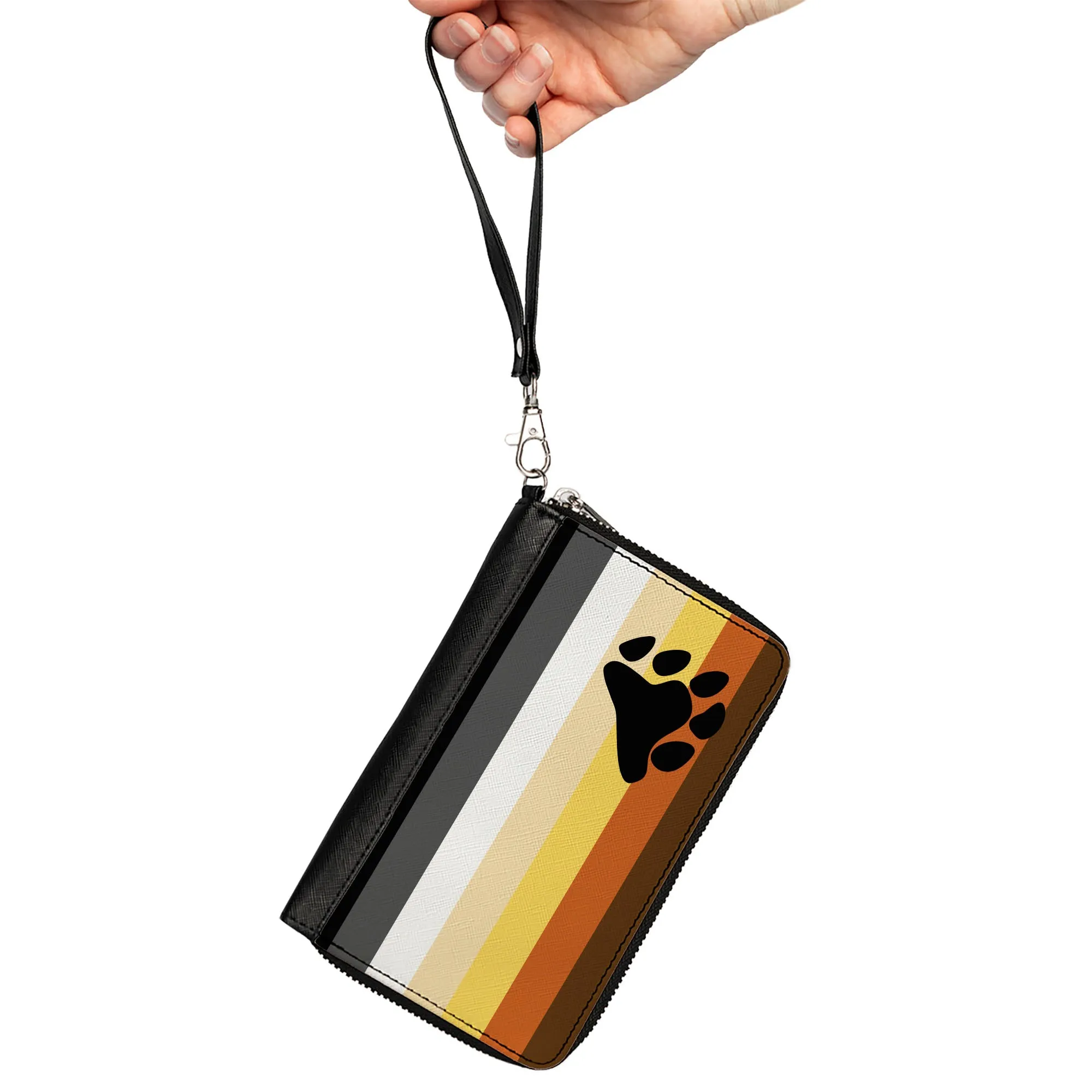 Women's PU Zip Around Wallet Rectangle - Flag Bear Pride2 Black Brown Orange Yellow Tan White Gray Black
